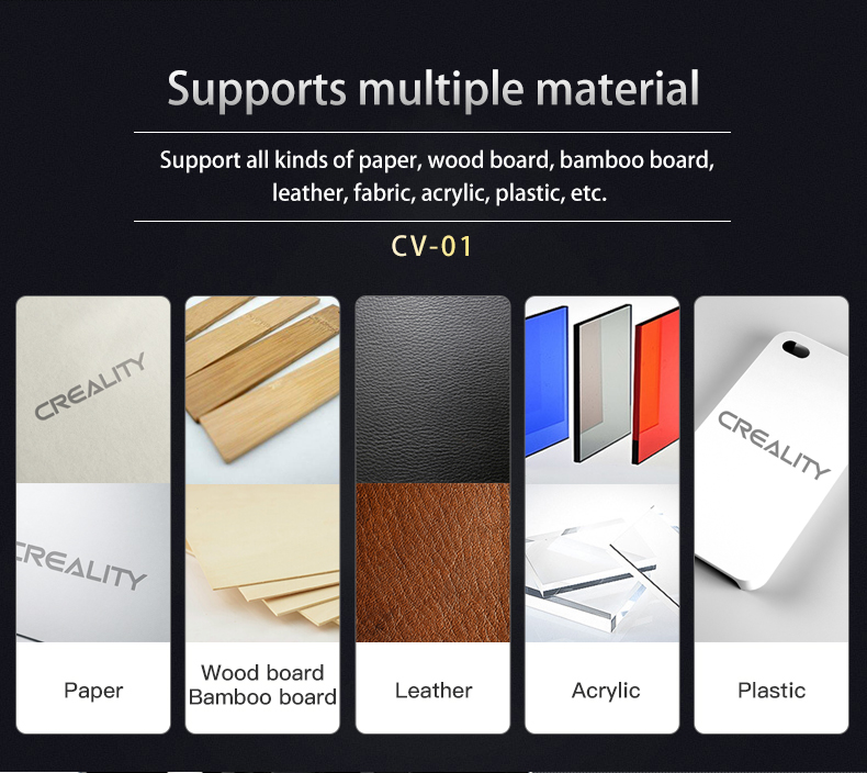 Лазерний гравер Creality CV-01 працює з багатьма матеріалами